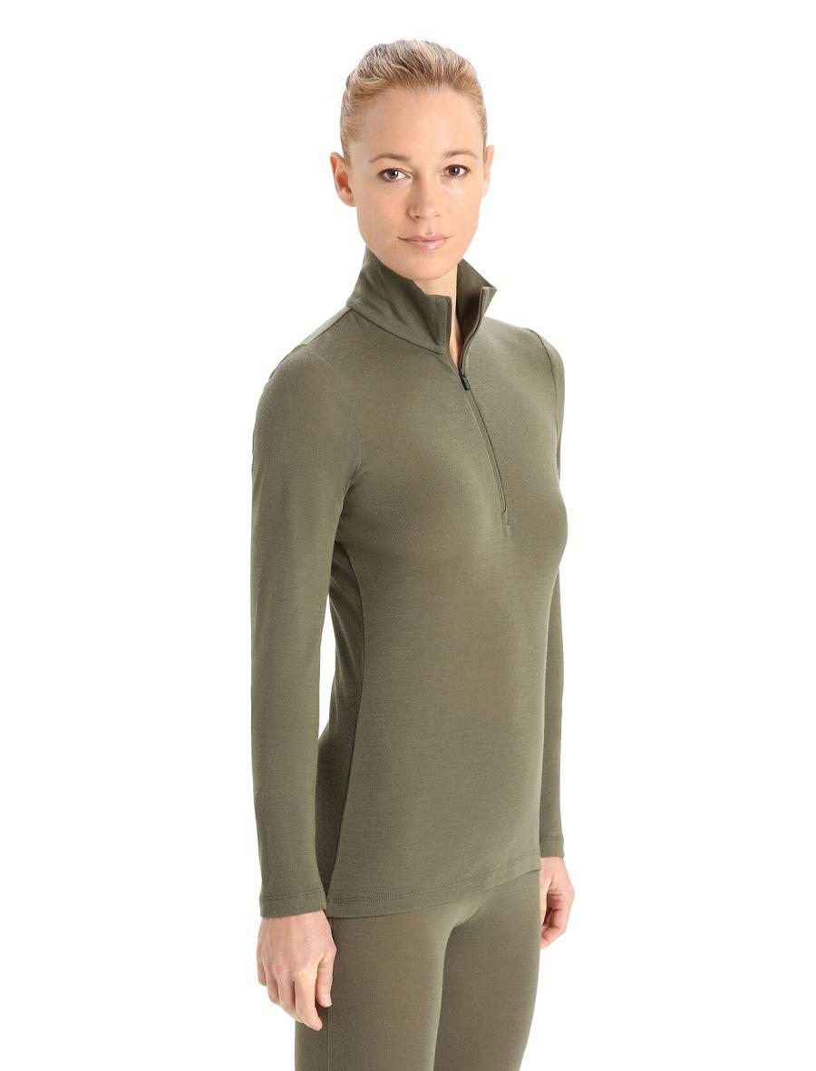 Icebreaker Merino 175 Everyday Long Sleeve Half Zip Thermal Top Naisten Base Layers Oliivinvihreä | FI 1862DFMN